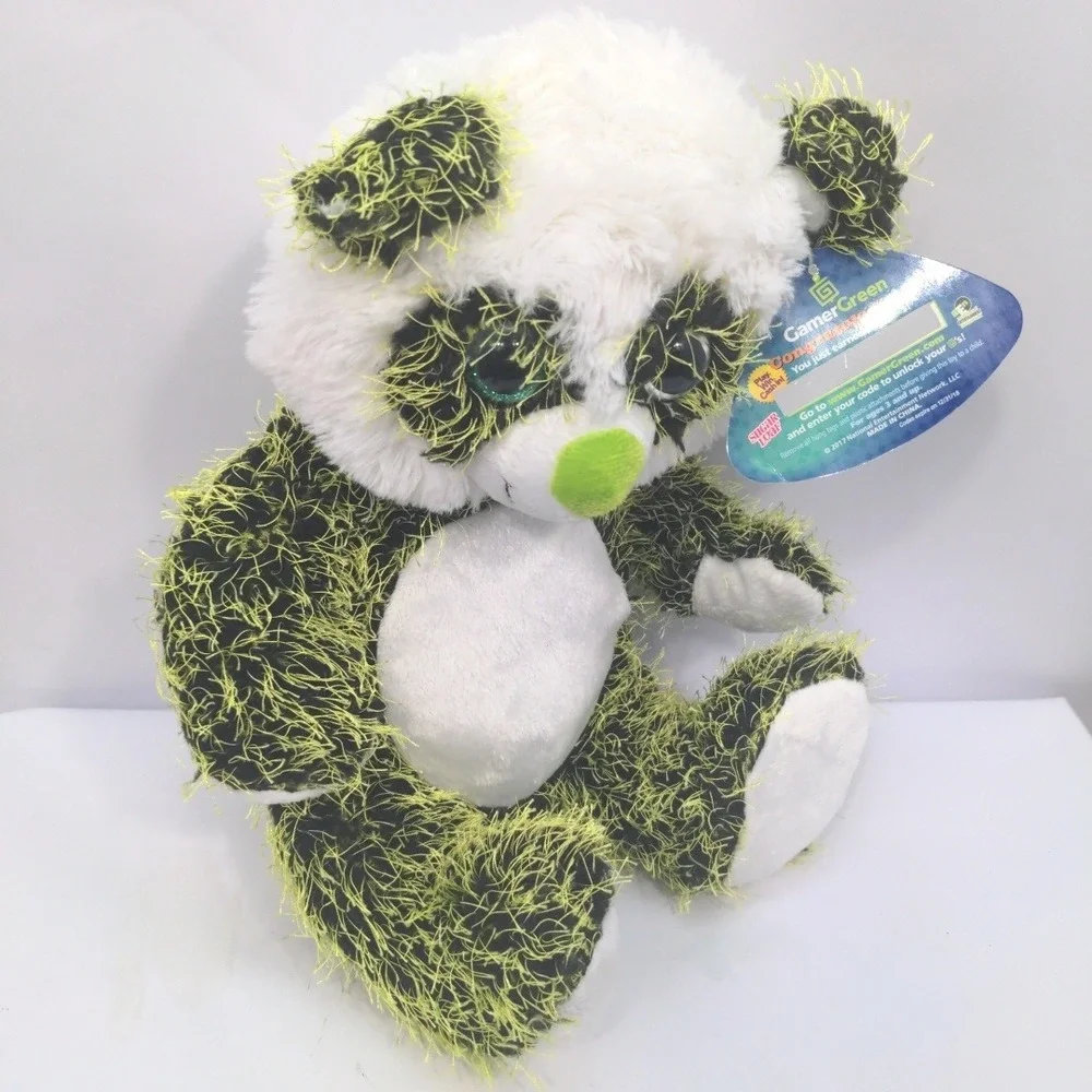 2017 Sugar Loaf Toys Neon Panda Plush Black Green Fuzzy Stuffed Animal 12